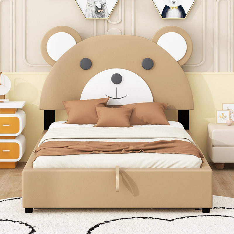 Ophelia Co. Upholstery Platform Bed Frame With Cute Bear Shaped Headboard And Two Storage Drawers Wayfair